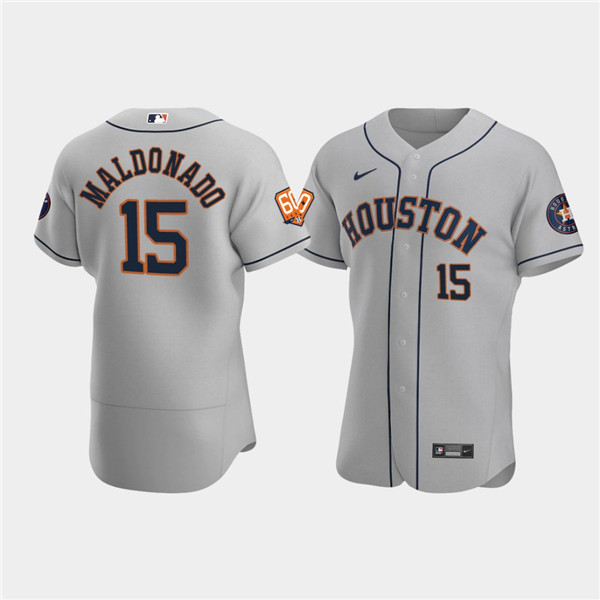 Men's Houston Astros #15 Martín Maldonado Grey 60th Anniversary Flex Base Stitched Baseball Jersey Men's Houston Astros #15 Martín Maldonado Grey 60th Anniversary Flex Base Stitched Baseball Jersey